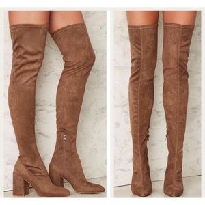 Nasty Gal Taupe Up and at 'Em Over-the-Knee Boot
